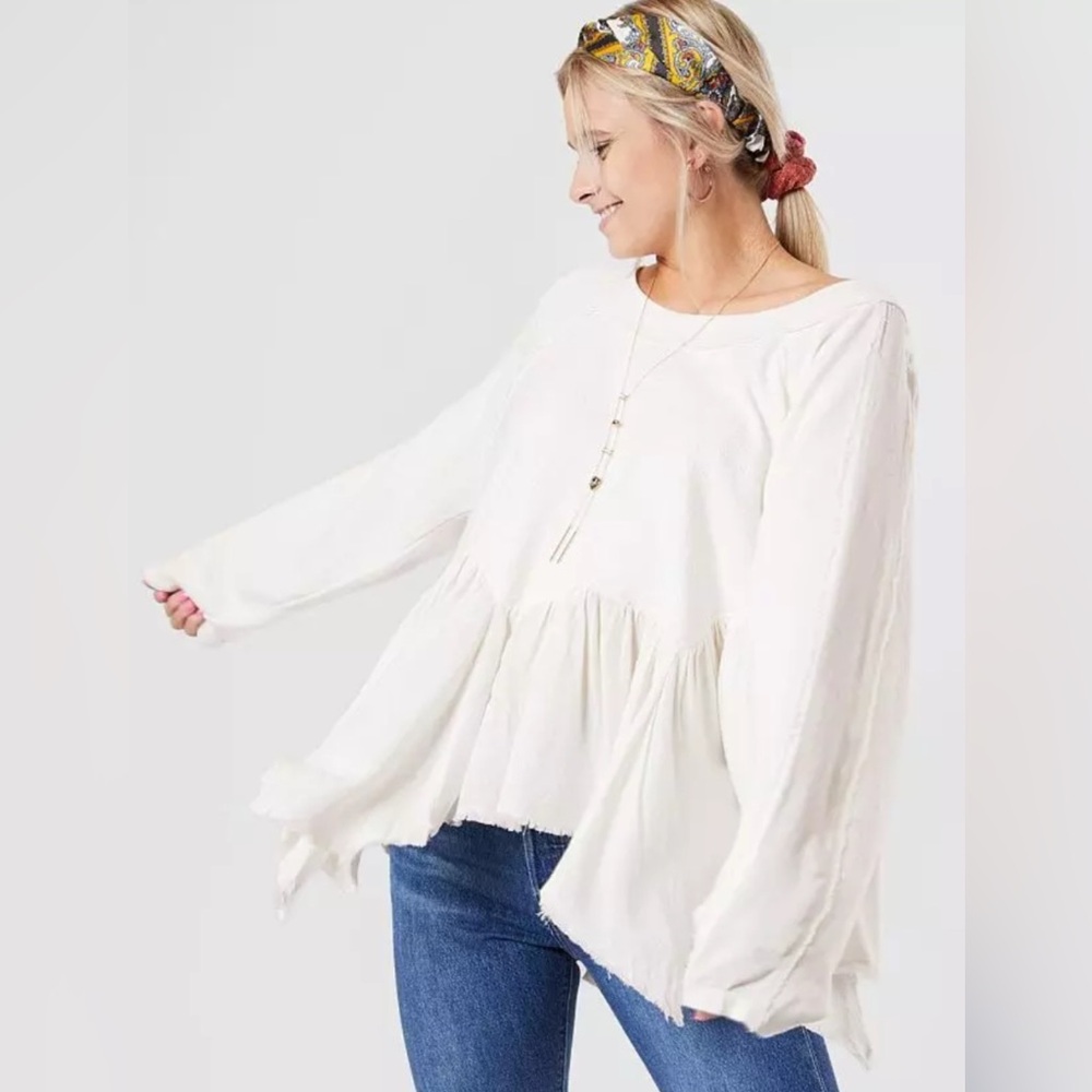 Free People Gold Duster Ivory Cream oversized asymmetrical Sweatshirt NWOT